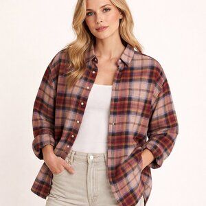 Old Navy Red Plaid Boyfriend Shirt Cropped Button Down 2X Plus Size